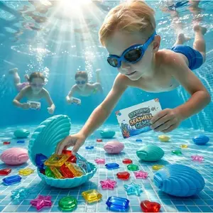 Kids Pool Diving Toys, 80PCS Underwater Gems & Shell Treasure Hunt Pool Games with Storage Bag, Open Seashells to Find Gems, Summer Beach Swimming Pool Toys for Kids Ages 3-12