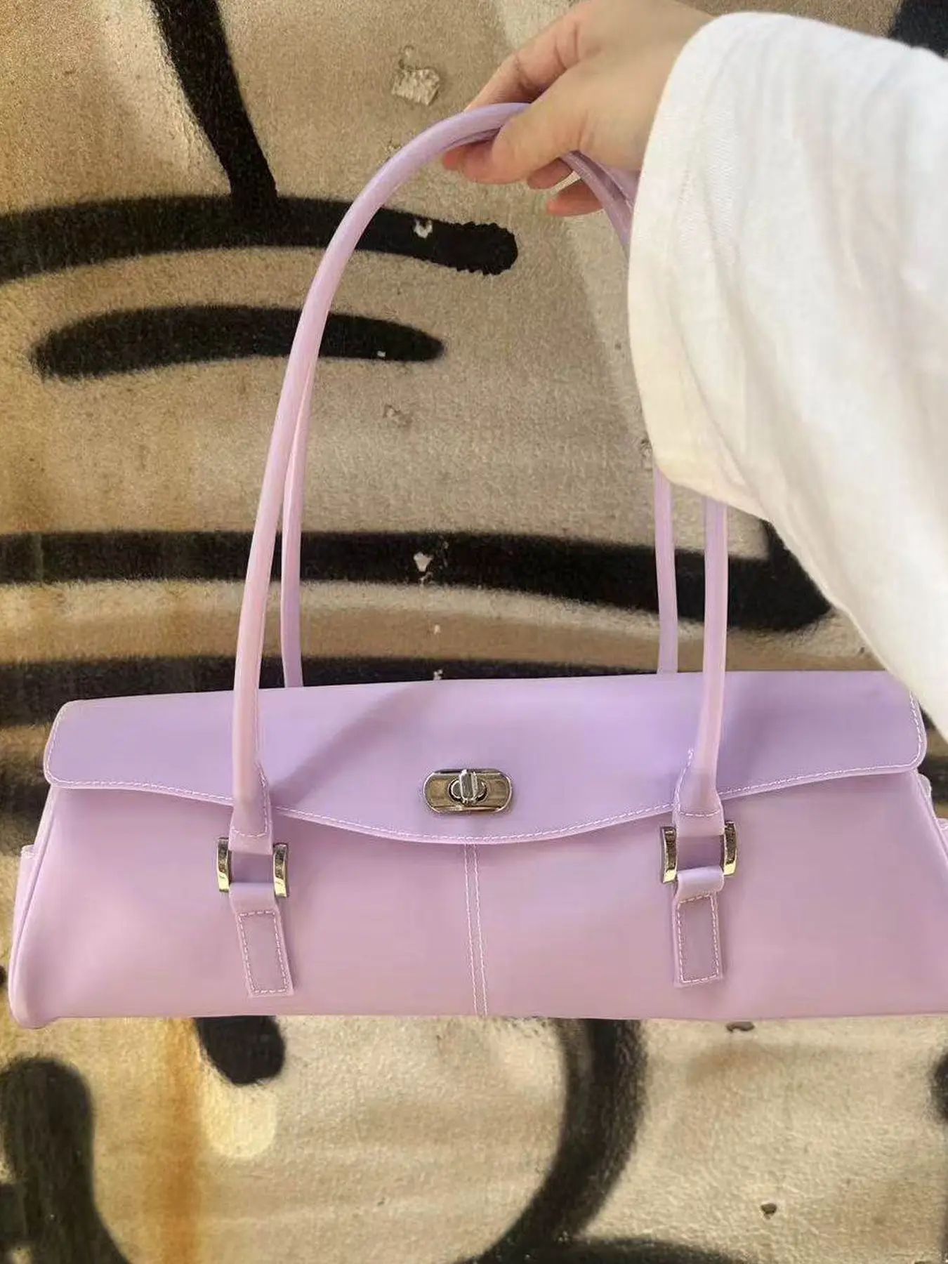 Long Baguette Underarm Bag, Macaron Pastel Transparent PVC Jelly Shoulder Handbag for Women Summer Beach