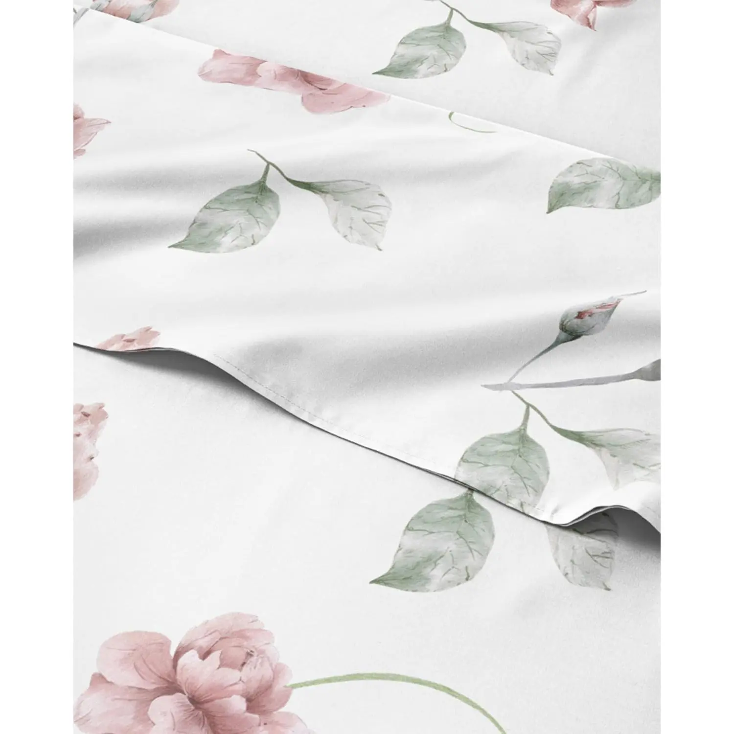 Queen 4-Piece Boho Botanical Print Rosebud Sheet Set - Soft, Cooling, Breathable, Wrinkle & Fade-Free - 1 Flat, 1 Fitted w/ Deep Pockets, 2 Pillowcases