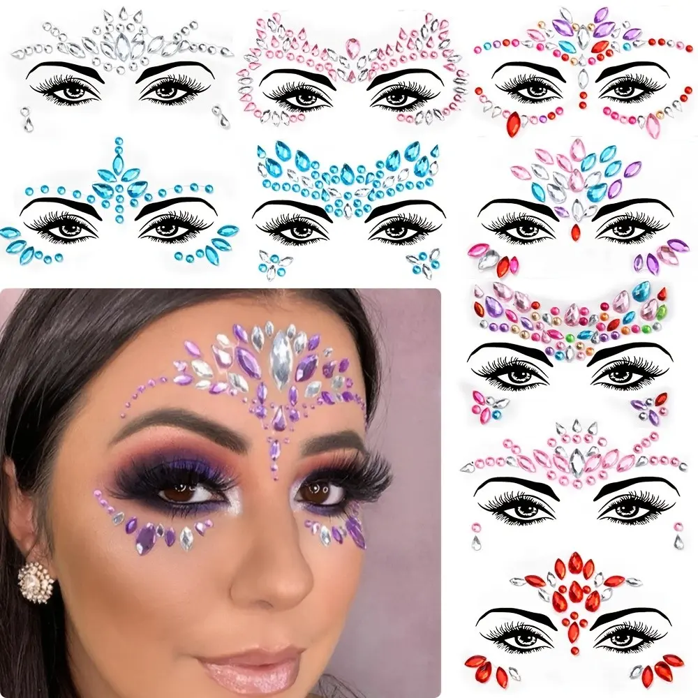 5pcs Glitter Face Sticker Set, Temporary Face Decorations for Parties, Halloween, Christmas Gifts, Role Play, Birthday Celebrations