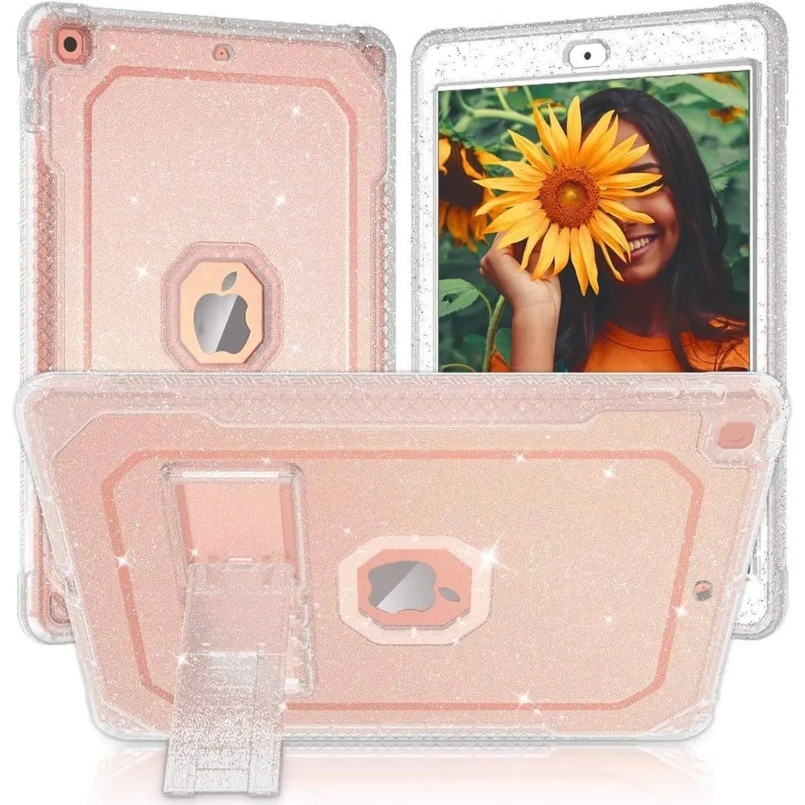 Case for iPad 9th/8th/7th Gen 10.2 inch Glitter Clear | Clear Glitter Slim Shockproof Hard iPad 9 8 7 Gen Cute Cover with Stand for iPad 8th/7th Generation 10.2 inch Case