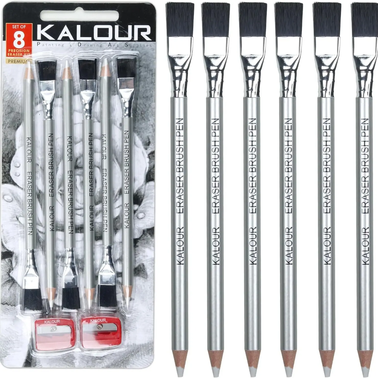 Kalour 8-Piece Highlighter Eraser Set, Art Sketching Drawing Detail Erasers, High-Quality Pencil Erasers for Artists, New Arrival