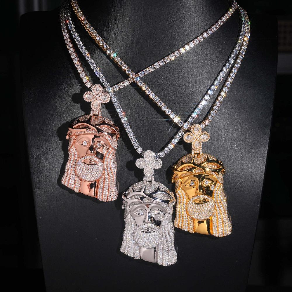 [ICE HUE]18K Gold Vacuum Plated S925 with 5A+ Sri Lanka Moissanite Four-Leaf Clover Portrait Pendant with Free Copper Necklace Hip Hop Inspired Solid Jewelry Gift