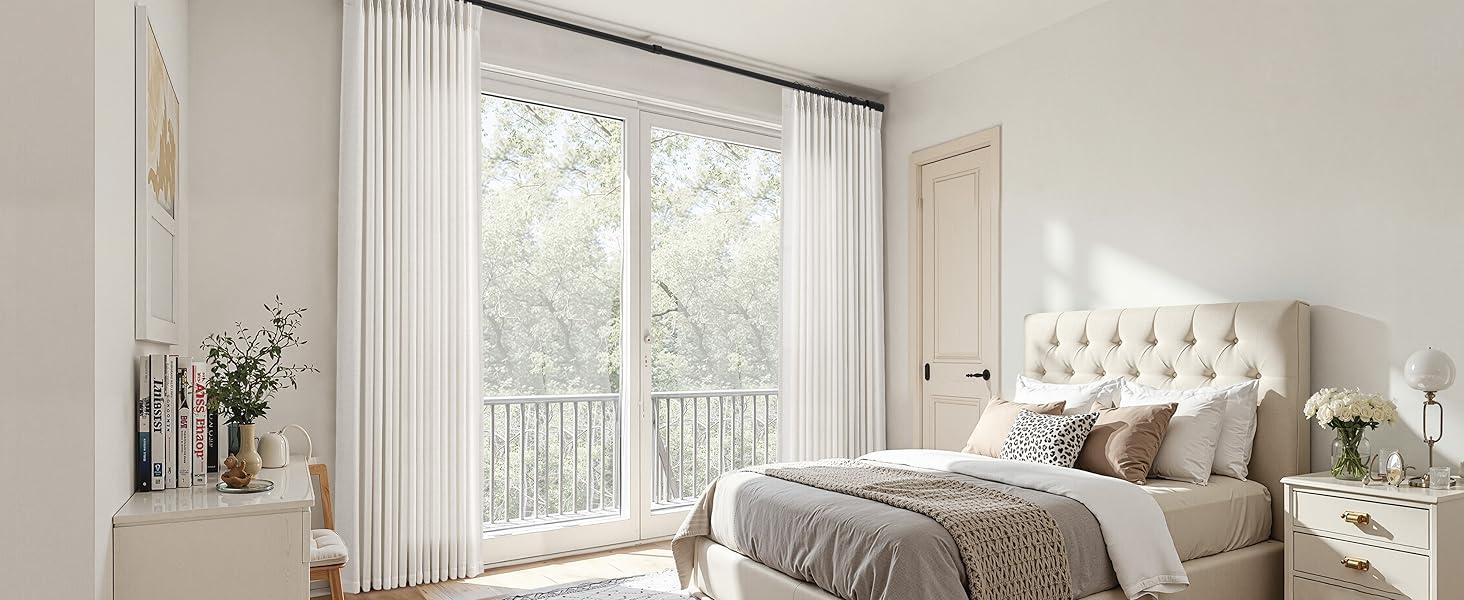 Pinch Pleated Linen Curtains 96 Inches Long for Living Room Semi Sheer Curtain 2 Panels for Bedroom Natural Cream Light Filtering Back Tab Drape with Hook Rings Boho Rustic Farmhouse Decor