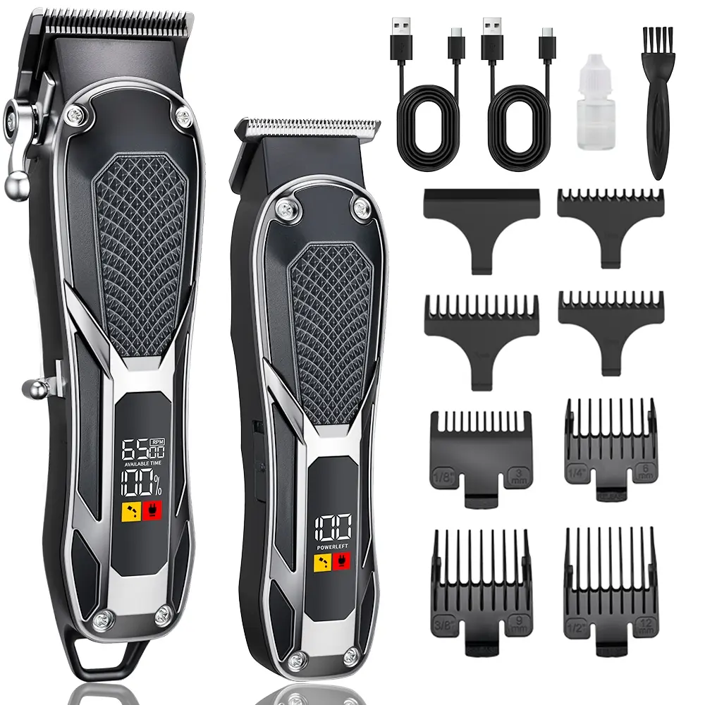Men's Electric Hair Grooming Kit, USB Rechargeable Trimmer Set, Alloy Blade, LCD Display, Home & Travel Use, Father's Day Gift