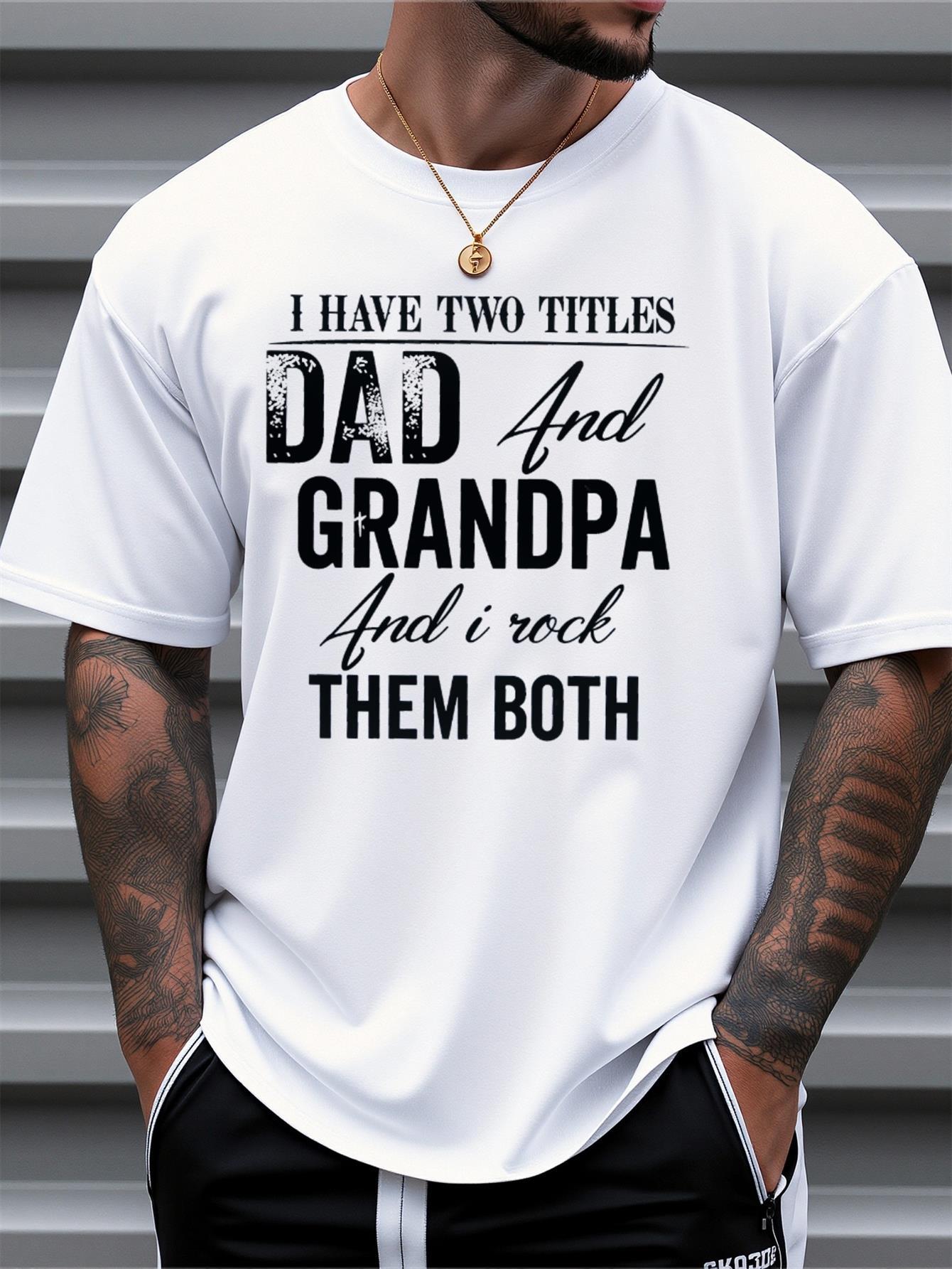 Men's Cotton T-Shirt "I Have Two Titles: Dad and Grandpa" - Funny Father's Day Gift, Comfortable Short Sleeve T-Shirt with Grandchildren's Names, Ideal for Dads and Grandpas, Year-Round Wear
