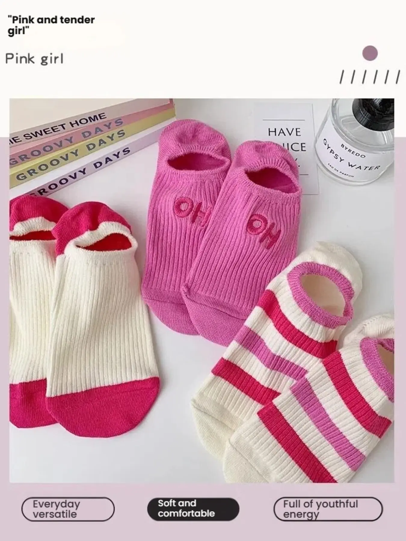 3 Pairs Women's Embroidered Letter Ankle Socks, Silicone Non-Slip Design, Soft Comfortable, Ideal for Spring Summer
