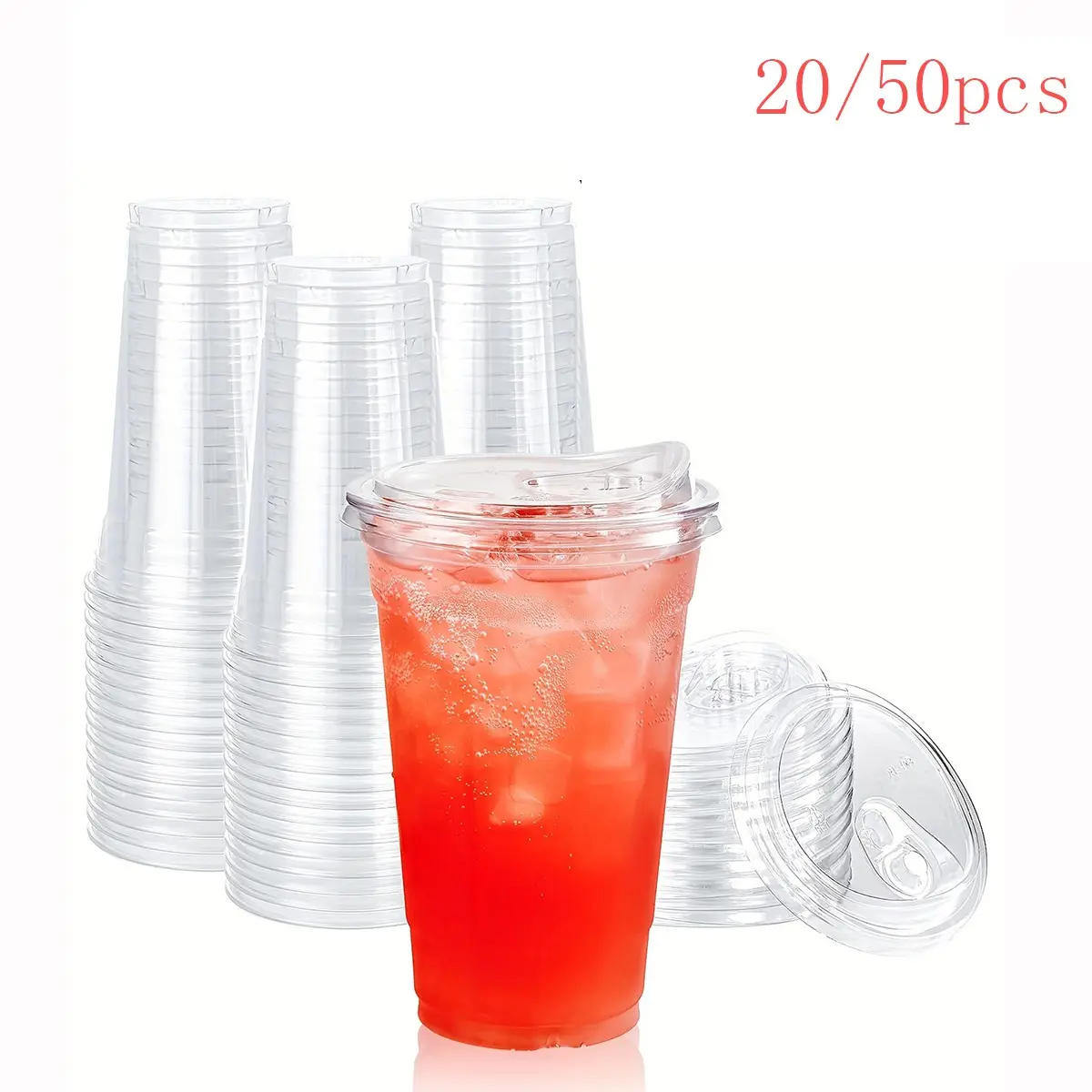 Transparent Plastic Cups with Lids, to Go Crystal Clear Disposable Cups, Disposable Iced Coffee Cups with Lids, 16oz Cold Drinks, Ice Coffee, Smoothie, Soda, Lemonade, Individual Cups