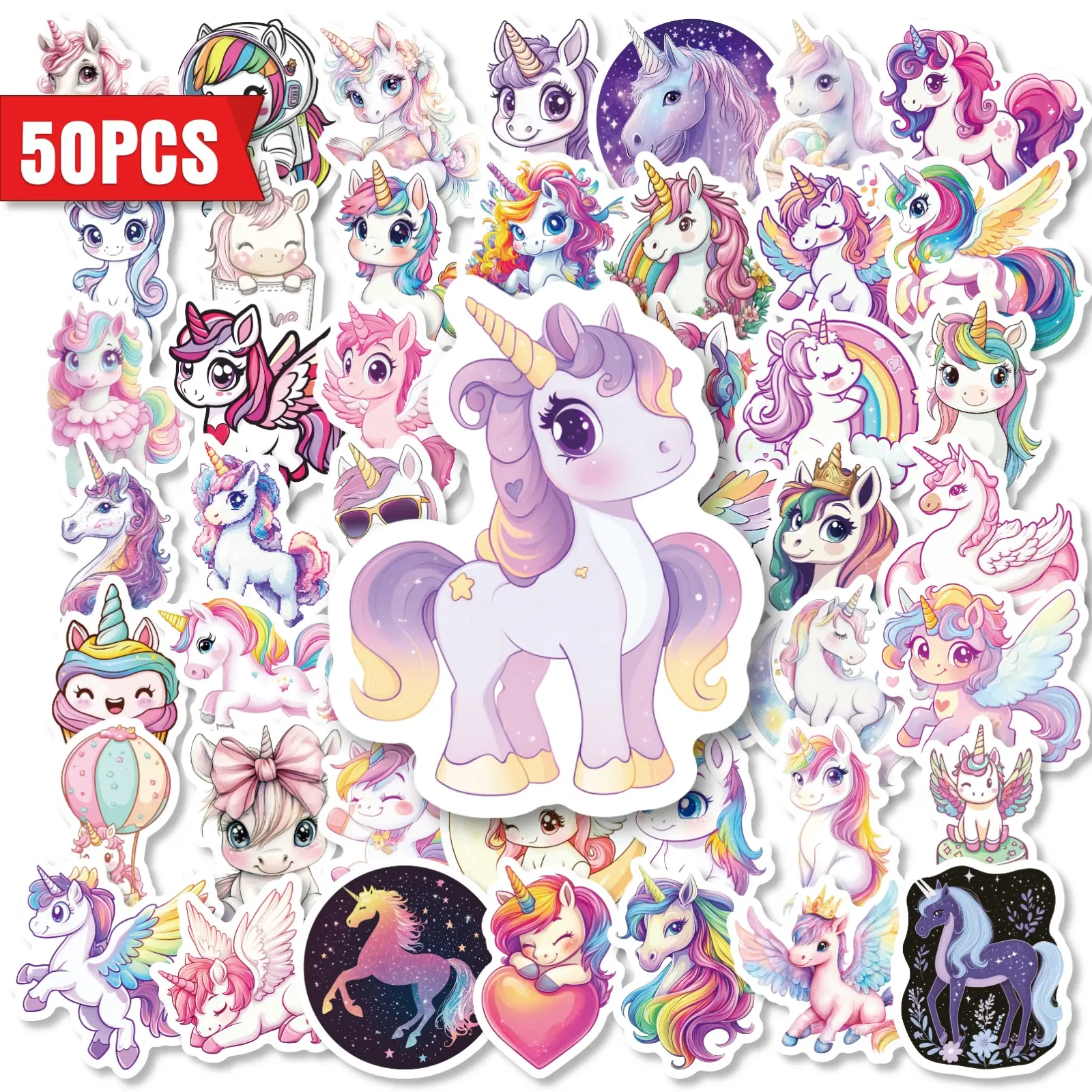 50pcs Cute Unicorn Rainbow Stickers, Rainbow Horse Office Stickers, Suitable for Scrapbooks, Diaries, Laptops, Water Bottles, Cars, Etc. A Gift with A Positive Message and A Design Based on Belief.