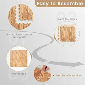 18pcs Fithive-Quality EVA Foam Interlocking Floor Mats Wood Grain Design Home Fitness Game Anti-Shock-Absorbing Soundproof Wear-Resistant Indoor Outdoor Balcony Garage Terrace Multifunctional Protection Pet Area Craft Area Floo