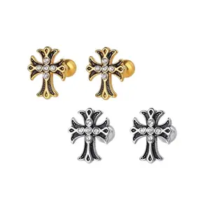 Screw-Back Cross Stud Earrings, Unisex Hip Hop Streetwear Jewelry for Men & Women