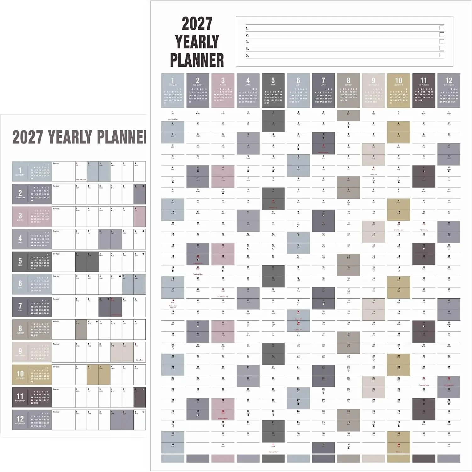 Yearly Wall Calendar 2027 Full Year Calendar  Page Horizonal/Vertical | Wall Calendar for Classroom Office Planner 365 Day Calendar at  Glance, 23"X 33", Paper Folded