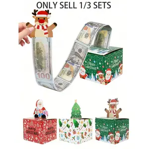1/3 sets Christmas Pull Money Box Set, Surprise Gift Box for Kids & Adults, Cake Shape Cash Box with Christmas Card & 50p Bag, Party Favor