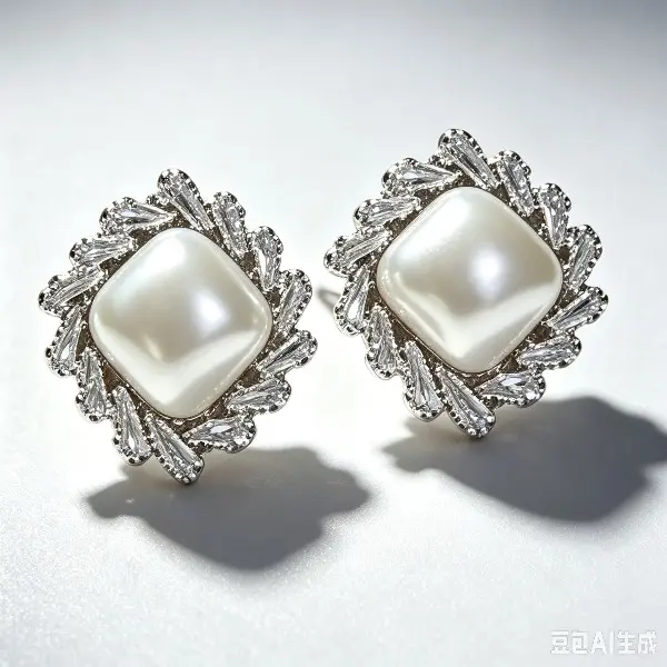 Vintage Square Pearl Stud Earrings, Sparkling Halo Cubic Zirconia Frame Silver Tone Earrings Elegant Wedding Banquet Jewelry for Ladies