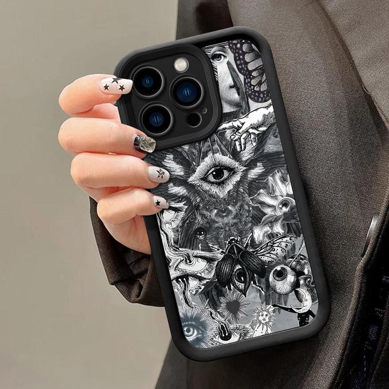 Phone case for iPhone 16 Pro Max 17 15 Plus 14 13 12 11 XR XS Aesthetic Retro Devil's Eye Pattern Anti-Scratch Shockproof TPU Bumper Drop-proof Cover