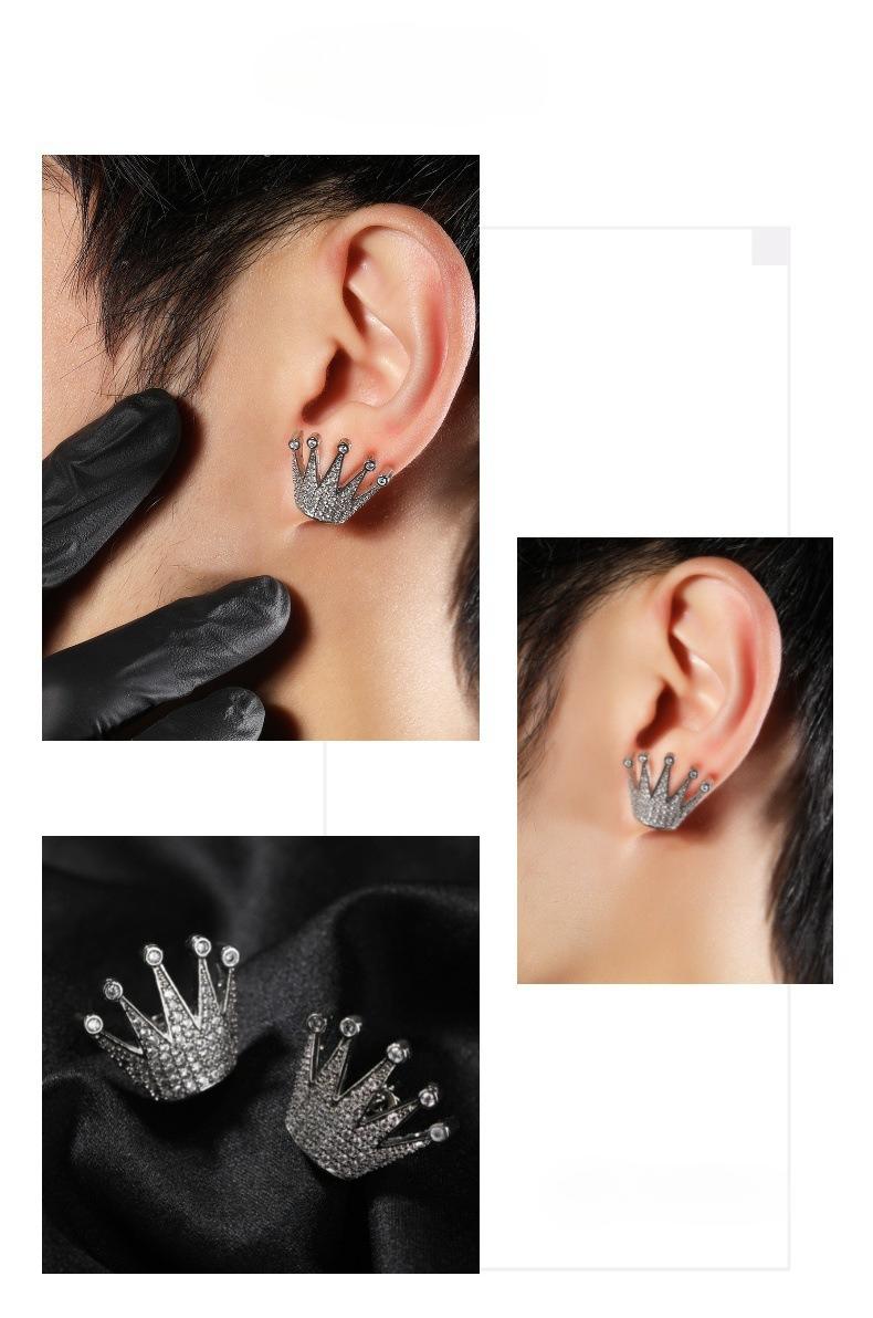 [ICE HUE]18K Gold Vacuum Plated Copper with 5A+ Sri Lanka Zircon Crown Diamond Earrings Miami Italy Mexico & Micro Inspired for Women & Men Luxury Jewelry,Daily Wear,Casual Fashion,Gift Idea,Chicano,Classic,Hip Hop,Simple,Sporty Style