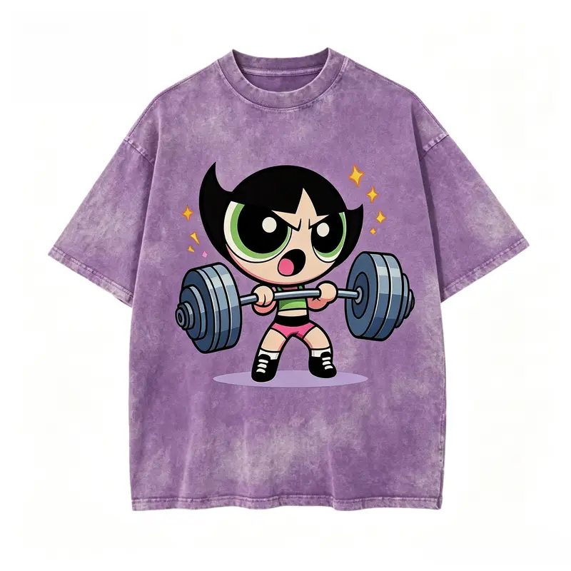 Women's Cute Powerpuff Strong Girl Graphic Gym Top - Y2K Smooth Seamless Fabric, 2025 Trending Pump Cover, Graphic T Shirts, Gym Clothes, Workout Tops, Women's Apparel