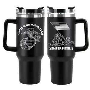 [ Father 's Day Gift ] USMC Tumbler, Patriotic Stainless Steel Travel Mug, Marine Corps Semper Fidelis Insulated 20 / 40oz Cup with Handle,  Ideal Veteran & Father’s Day Gift for Men ,  Memorial Day, 4th of July & Veterans Day