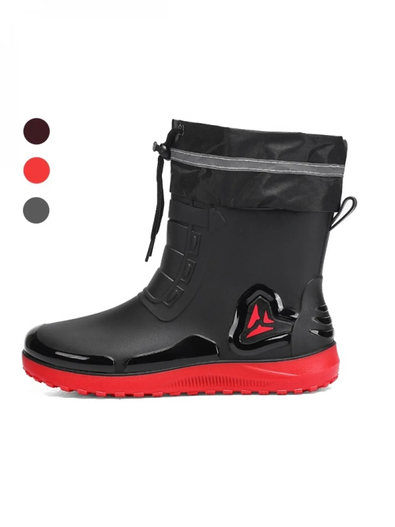 Men's Drawstring Cuff Water-proof Mid-calf Rain Shoes, Premium Waterproof Boots, Embossed Pattern Fully Sealed Rubber Boots for Construction Work & Car Washing House Cleaning