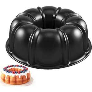 10” Cake Pan, Nonstick Fluted Cake Pan, Buntz Pound Cake Mold,Tube Bakeware,Baking Mold for Jello/Gelatin/Chocoflan, Non Toxic, Easy Clean - Black