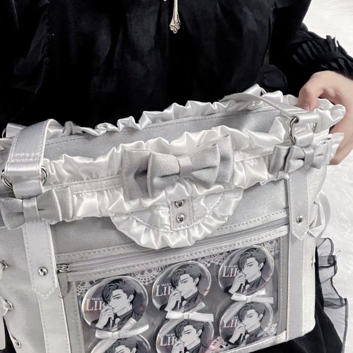 JIAERDI Lolita Cute Bow Shoulder Bag Ladies Harajuku Leather Square Large Capacity Ita Bag Anime Handle Purse Y2K Tote Bag 2025