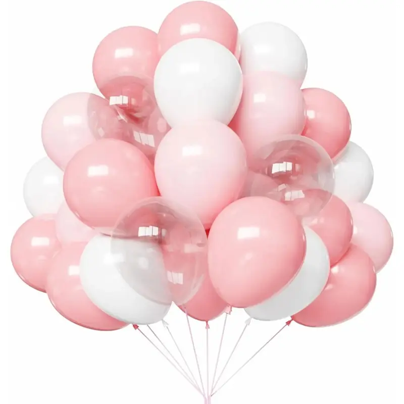 Women's 67-Pcs 12-In Silk Light Pink & White Balloons Set - Black & Purple (67pcs), Balloon Cluster, Party Decor for Graduation, Wedding