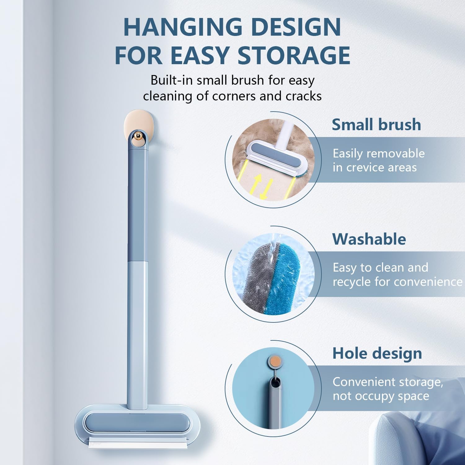 4 in 1 Long Handle Pet Hair Remover Brush with Adjustable Ergonomic Handle for Furniture Couch Carpet Clothes Reusable Washable Lint Brush