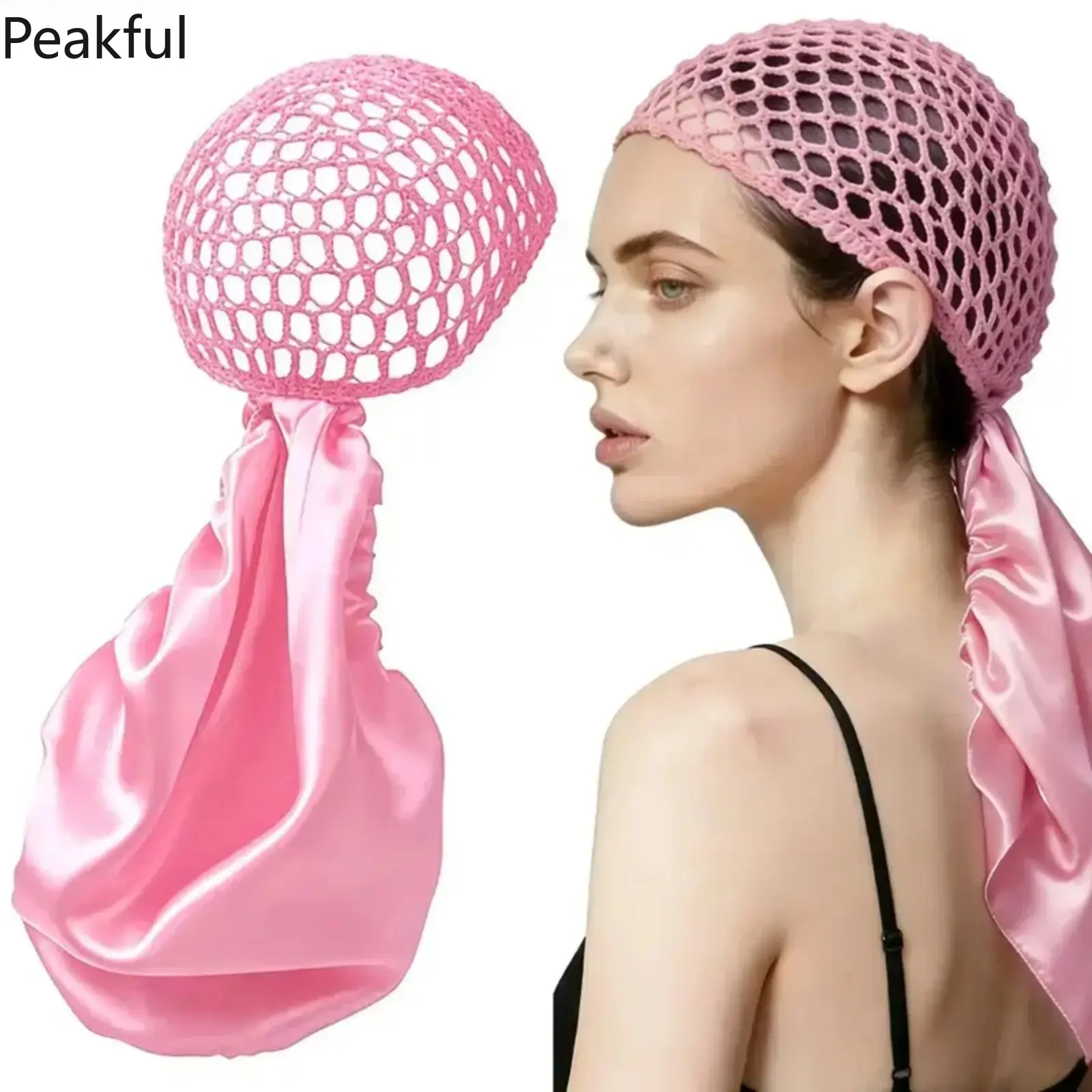 3pcs Reversible Satin Hair Wrap with Mesh Net, Non-Detachable Adjustable Strap Protective Cover, Heat-Friendly Frizz Control Silk Press Haircare Gear