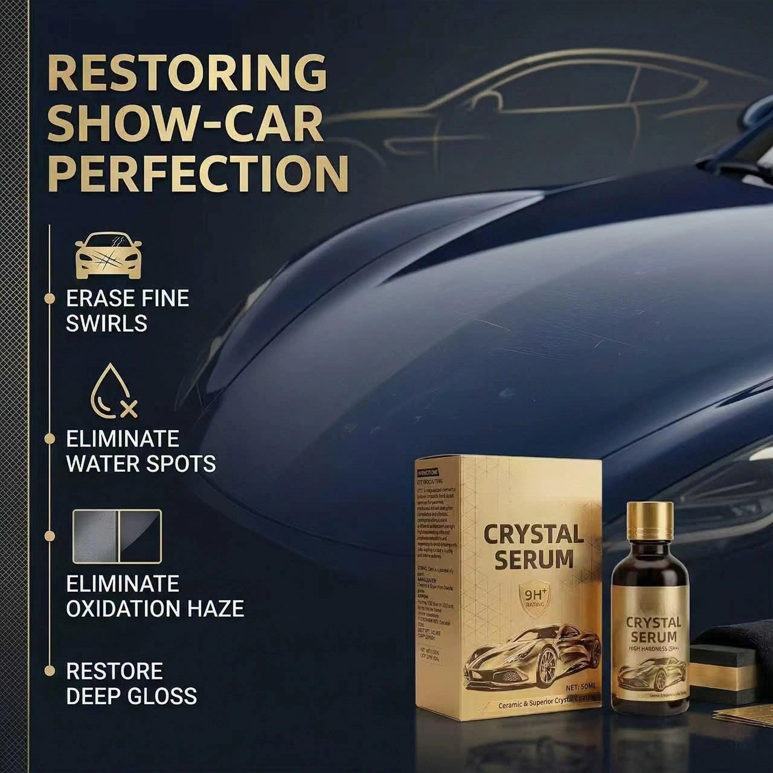 Crystal Serum – Advanced Graphene Ceramic Coating for Cars(50ML),9H Graphene Coating for Auto Car Detailing,10+ Years of Long Lasting Car Protection,Gloss Hydrophobicty Anti Scratch