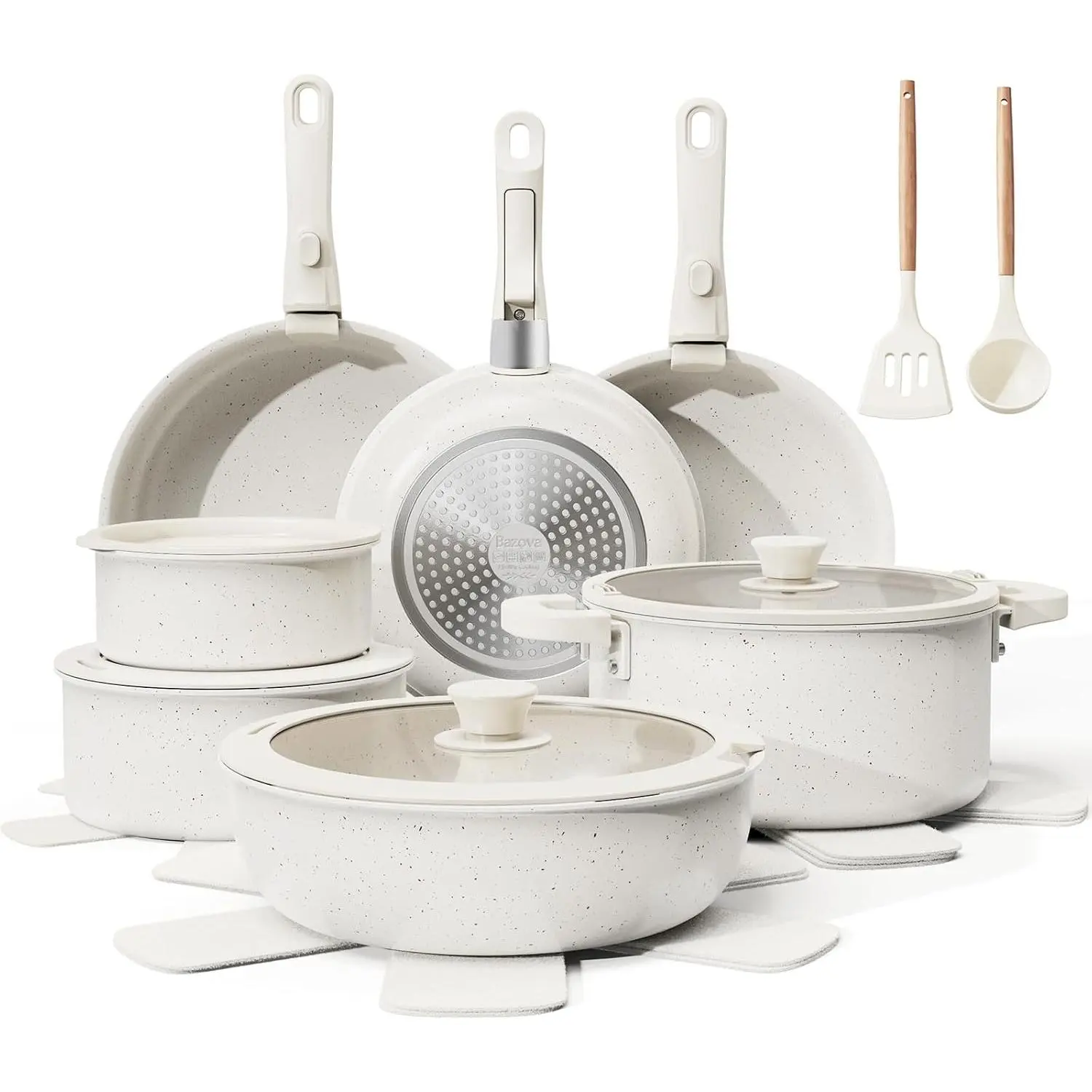 22- Pots and Pans Set Non Stick with Removable Handles, Ceramic Cookware Set, Large-Capacity & Non , Induction & RV Compatible, Dishwasher Safe, /PTFE/PFOA Free, White