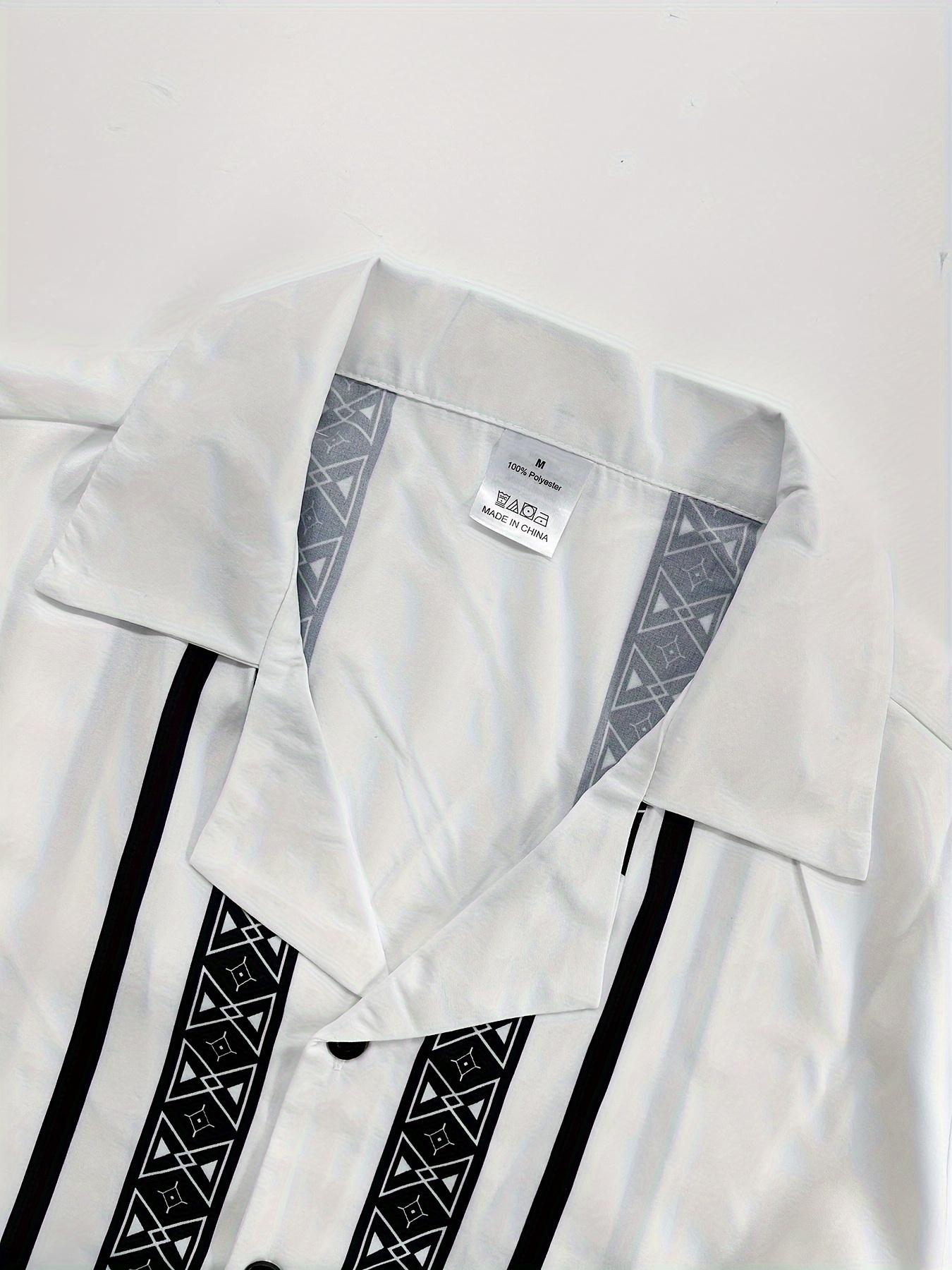 Men's summer geometric pattern casual vacation short sleeved shirt and shorts set