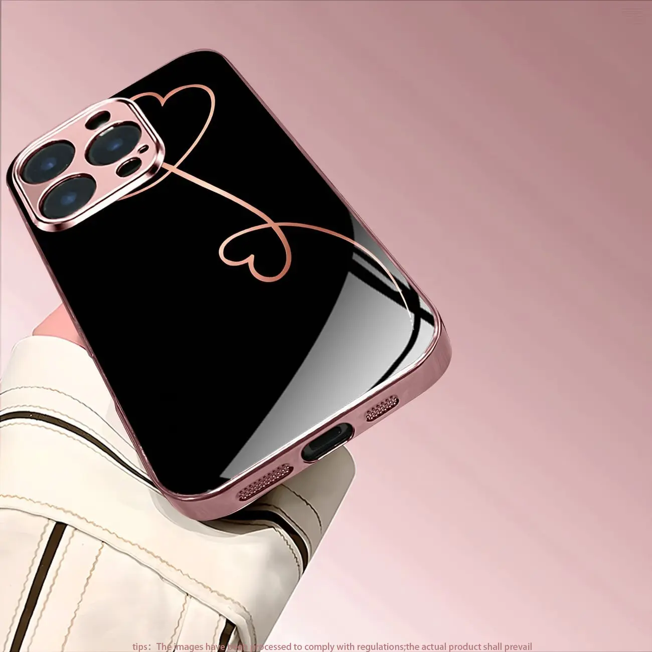 Rose Gold Line Heart Phone Case for Redmi A1/14C 4G/13C 5G/13C/13/12C/12/10C/10 5G/10/9C/9 Luxury pink glass-textured phone case