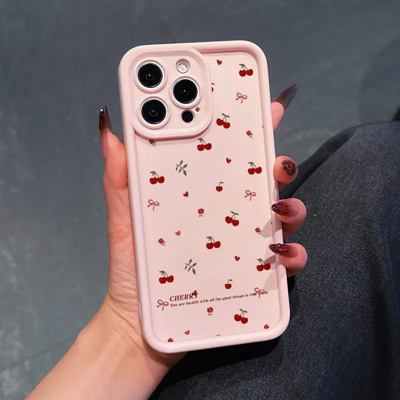 Silicon Shell Creative Cherry Pattern Phone Case for iPhone 17 Pro Max, 16, 16e, 15, 14 Plus, 13, 12 Mini, 11, Air, X, XS - Soft TPU, Shockproof, Lens Protection Cover