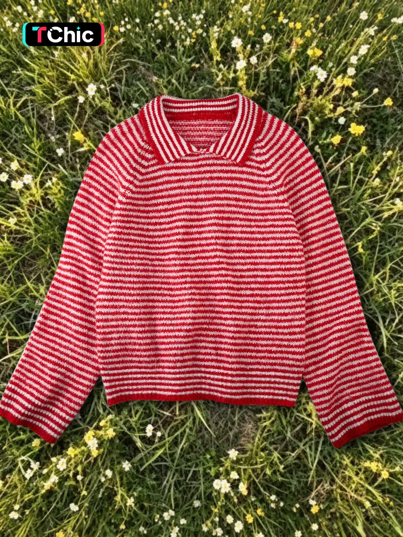 Women's Striped Polo Neck Knit Pullover, Long Sleeve Casual Nautical Style Sweater, Fall Winter Daily Commute Party Knitted Top, Knitwear