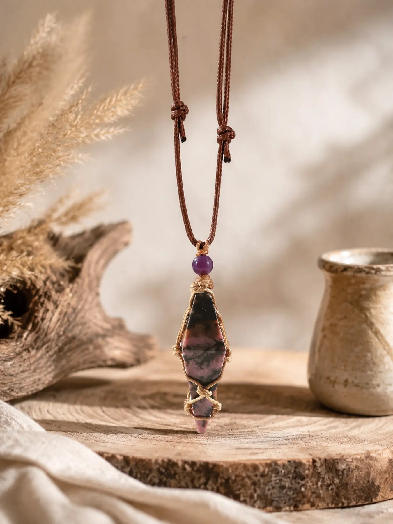 1pc Natural Rose Quartz Pendulum Pendant Necklace, Healing Crystal Jewelry, Emotional Relief Accessory, Birthday Gift for Women