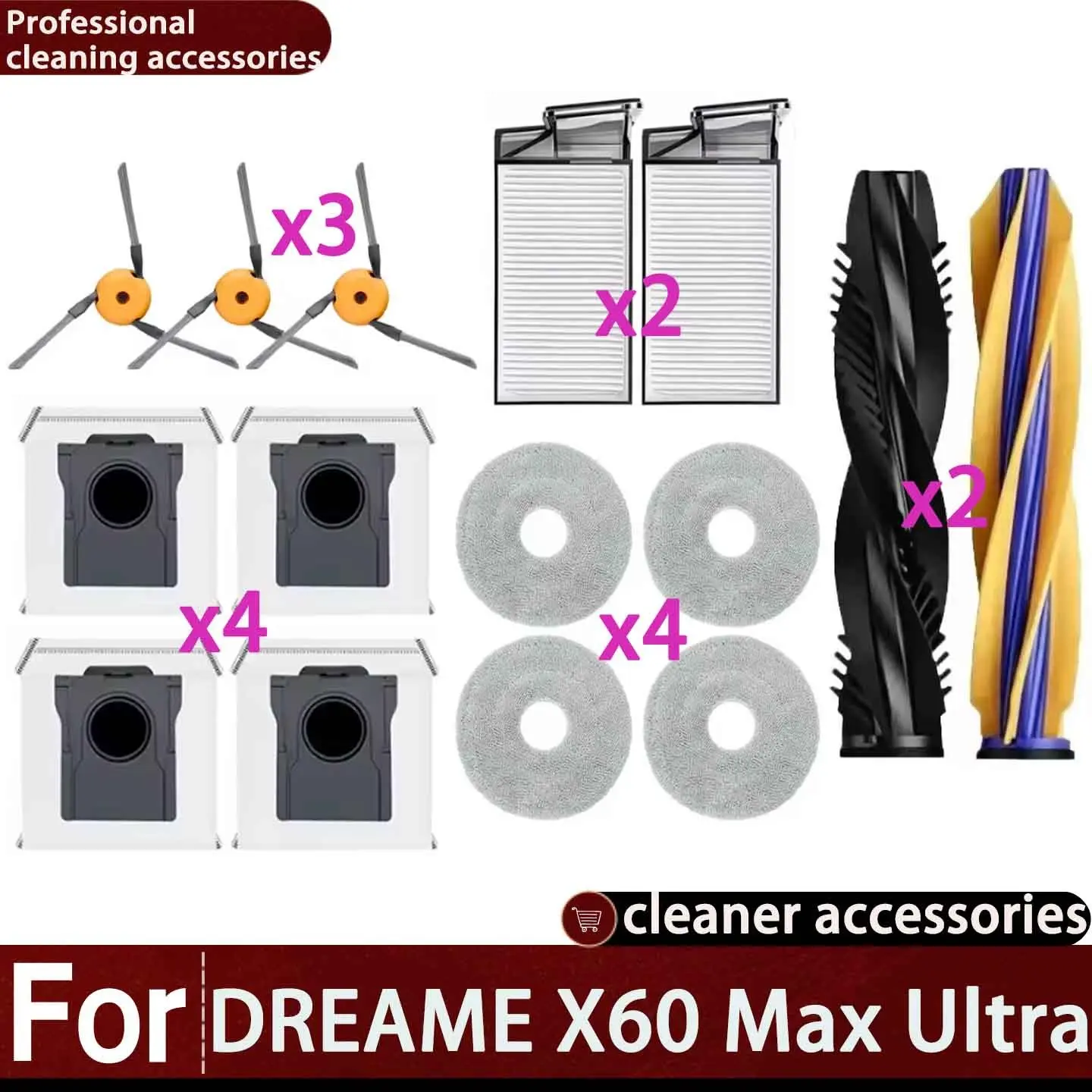 15-Piece Robot Vacuum Accessories for Dreame X60 Ultra/master/max Ultra, Includes Dust Bags, Brushes, Filters, Mops, Side Brushes