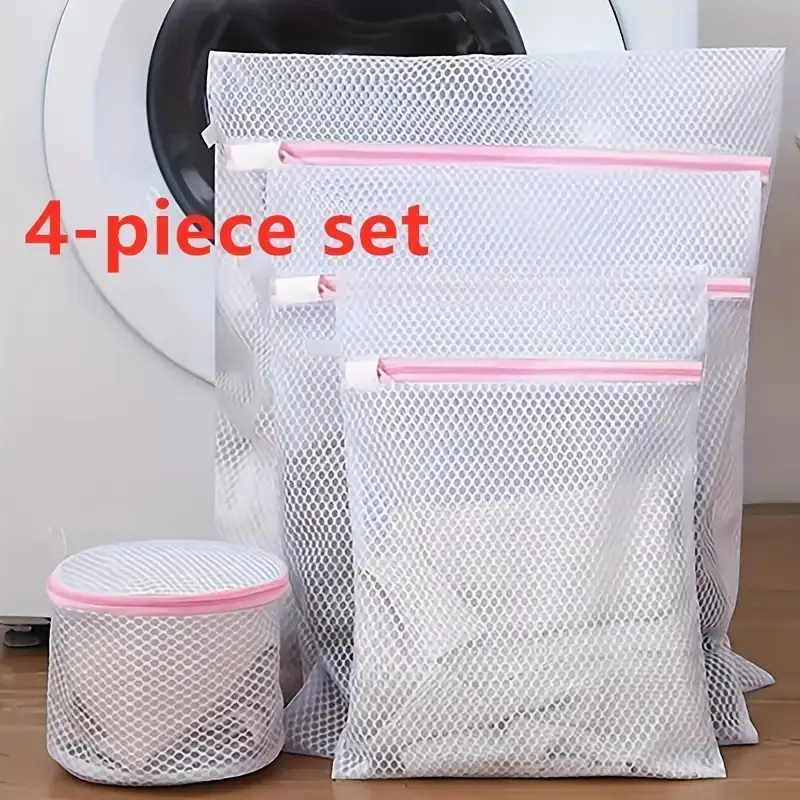 Durable Mesh Laundry Bags, 4-Piece Set with Zipper, Ideal for Delicate Clothes, Underwear, and Garments, Designed for Washing Machines, Laundry Net Bag