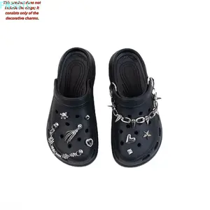 2026 New Arrival Gothic Spiked Metal Chain Shoe Charms, Grunge Y2K Punk DIY Clog Decor Ornaments, Trendy Streetwear Accessories for Teenagers, Perfect For Customizing Crocs & Punk Outfit Matching