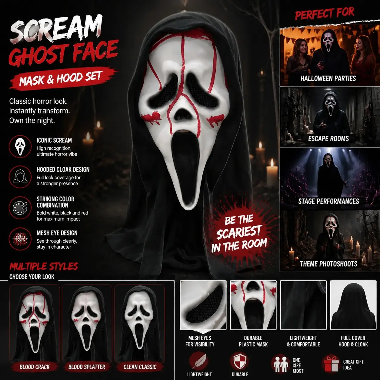 Horror Blood-Crying Ghost Mask, Halloween Scary Face Headgear, Party Props, Festival Birthday Gift