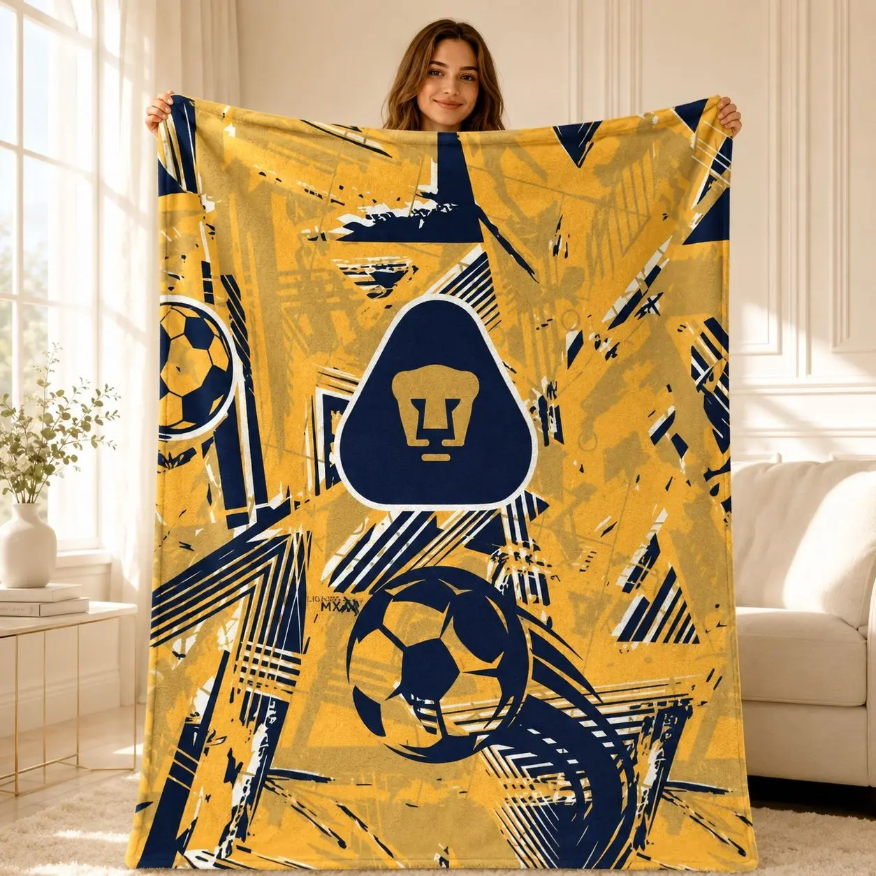 1PC Liga MX Pumas UNAM Starry Sky Metal Logo Print Flannel Blanket, Soft Skin-Friendly Anti-Pilling Machine Washable Lightweight Throw Blanket, All Seasons For Adults Home Sofa Office Nap RV Camping Fan Gift Decor Blanket