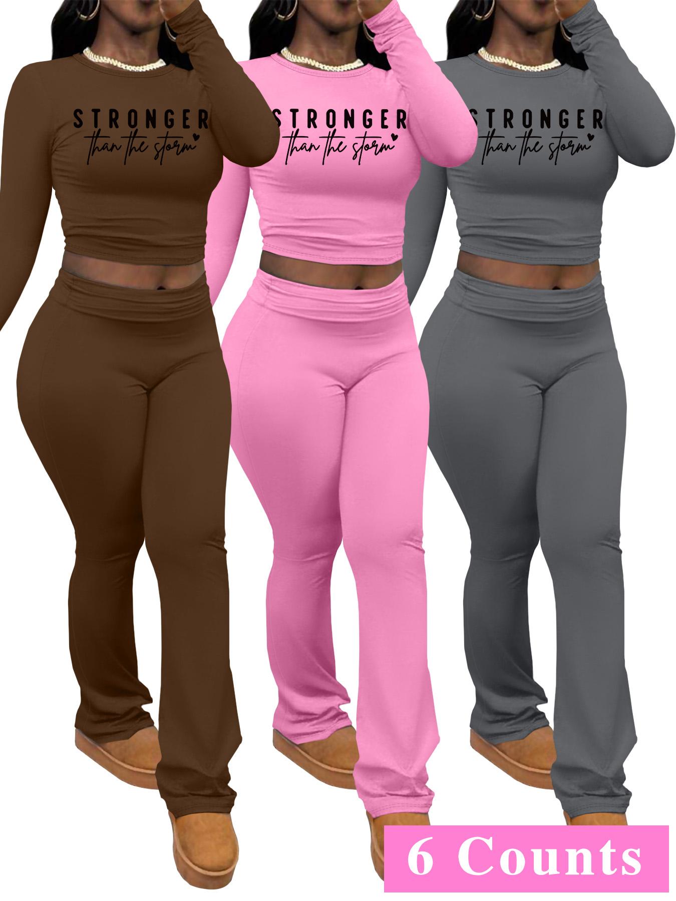 Women's Letter Print Long Sleeve Crop Top & Pants Set, Casual Fashion Cozy Legging Outfits for Daily Outdoor Wear, Women Clothing for Spring & Fall, Sweatsuit Set Outfit