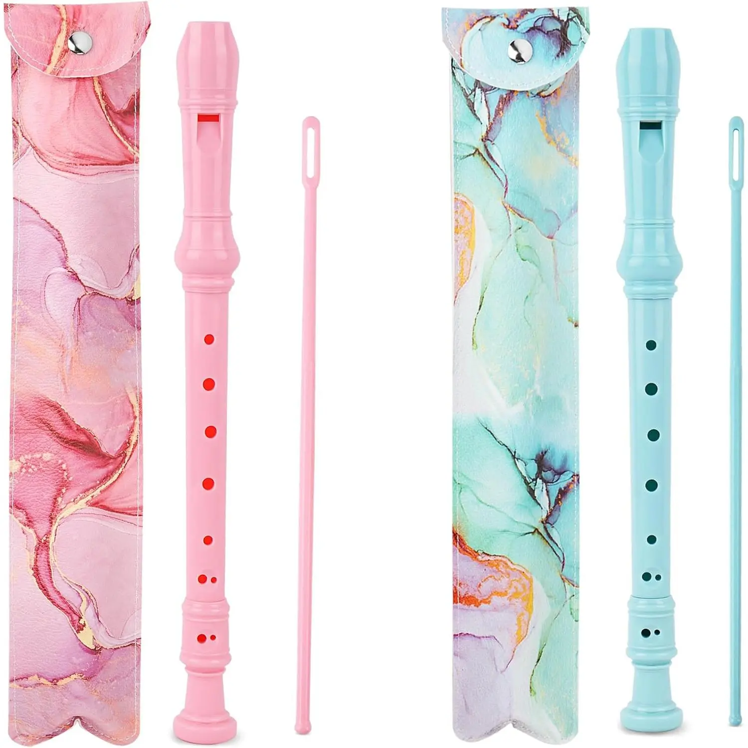 2 Pack Recorder Instrument for Beginner Adults,8-Hole Soprano Descant Recorder  Flute with with Cleaning Rod & Leather Case For  Entertainment(4-Splash Ink)