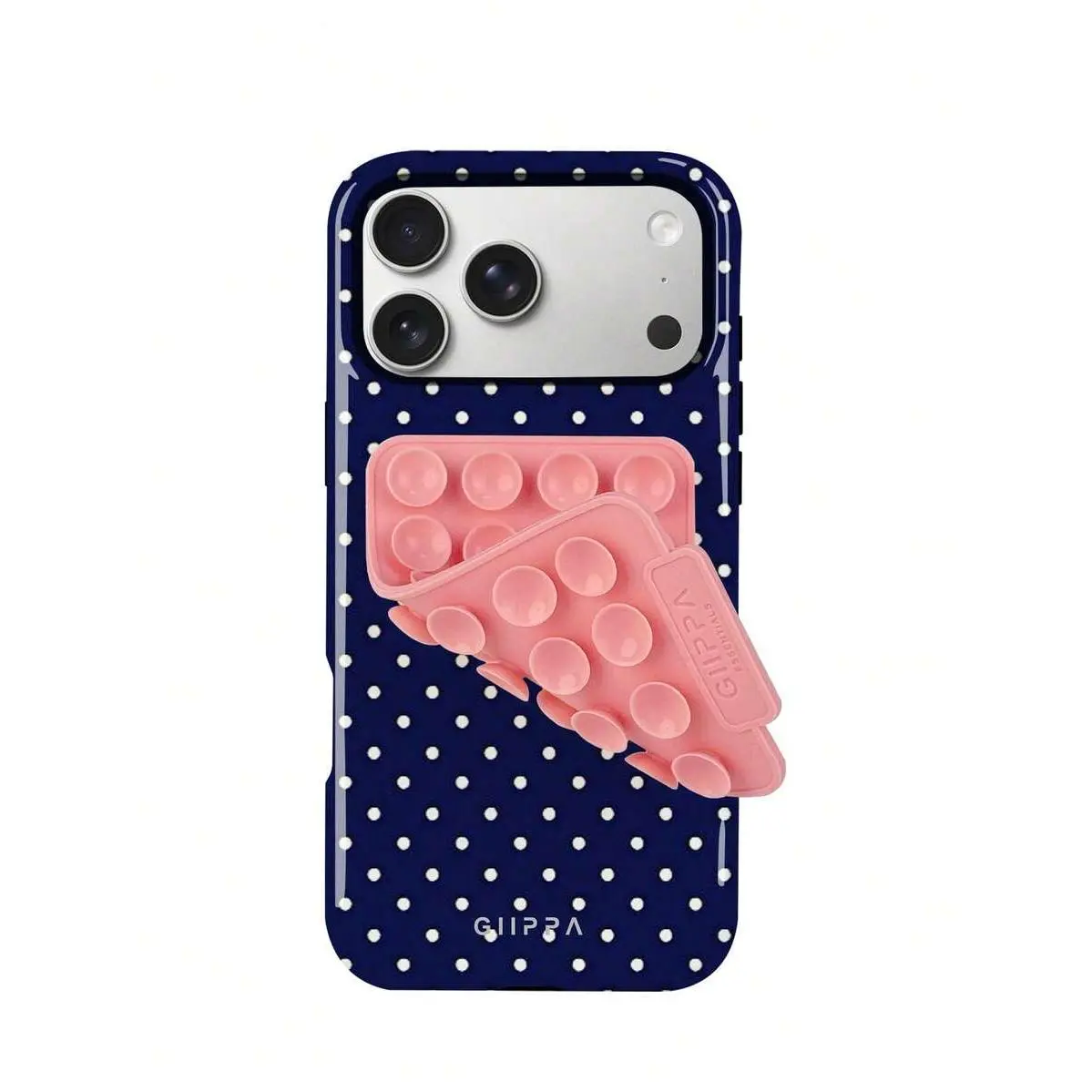 1 Set Pink Suction Cup + Phone Case, Mint Green Background With Dark Green Polka Dot 2-In-1 Glossy Texture Phone Case, Compatible With Phone 17, 17 Air, 16, 15, 14, 13, 12, 11, Pro Max, Plus, X, XS ^DZ