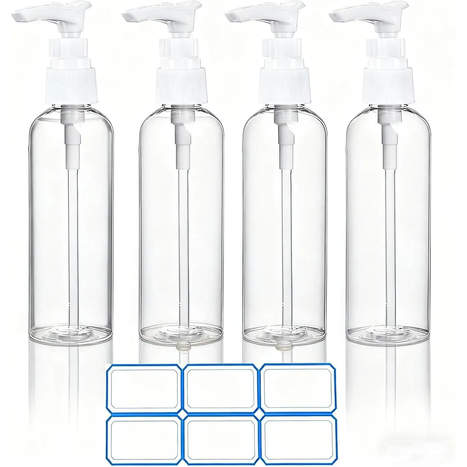 4 Pack 3.4 Oz (100ml) TSA Approved Travel Pump Bottles | Refillable Plastic Lotion Dispenser Leakproof Pump Bottle for Toiletries Clear Travel Size Bottles with LabelsGift
