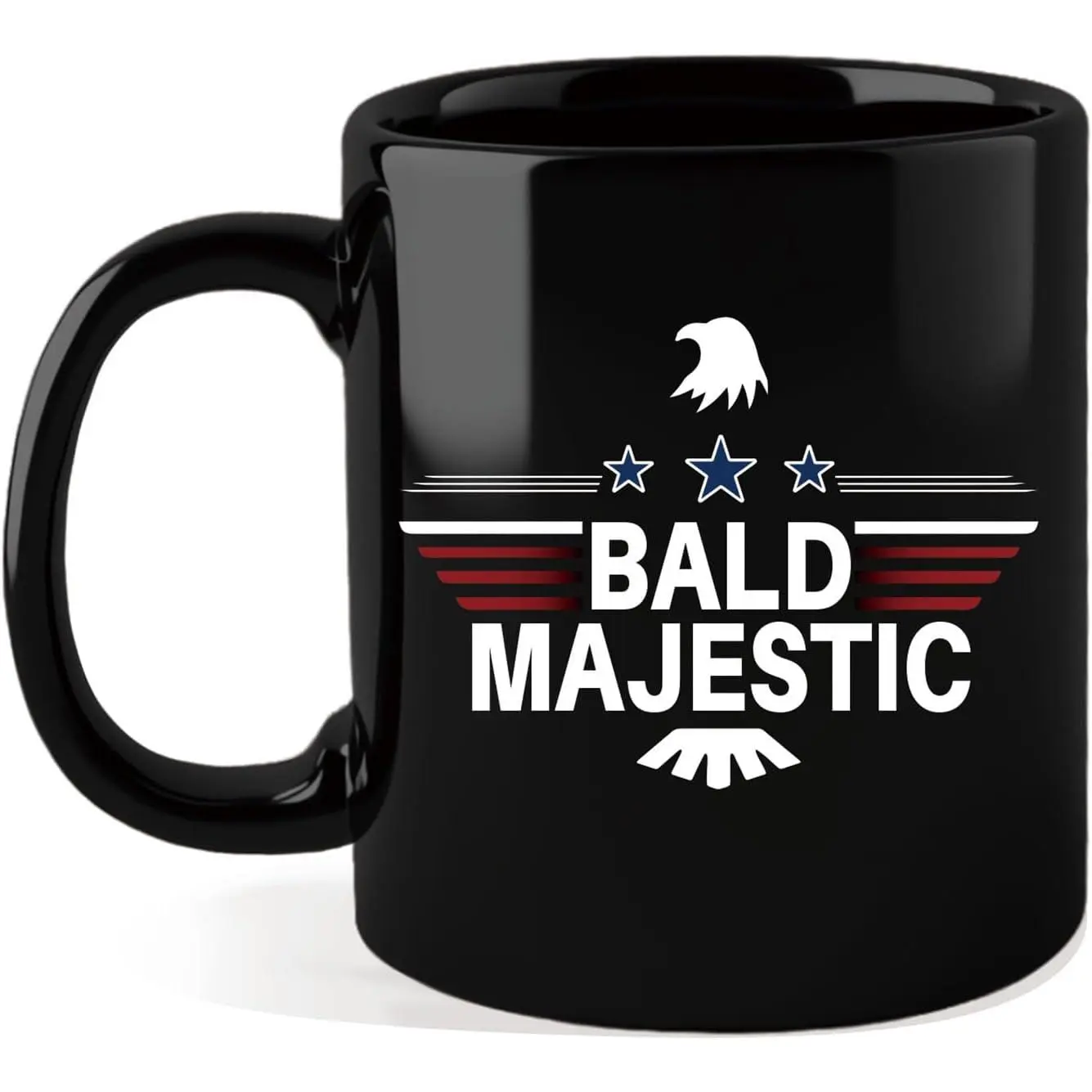 Bald and Majestic Mug - Funny Coffee Mugs for Men (11oz) -  Birthday  for Dad, Grandpa, Husband - Humorous Black Ceramic Coffee Cup for Bald Guys