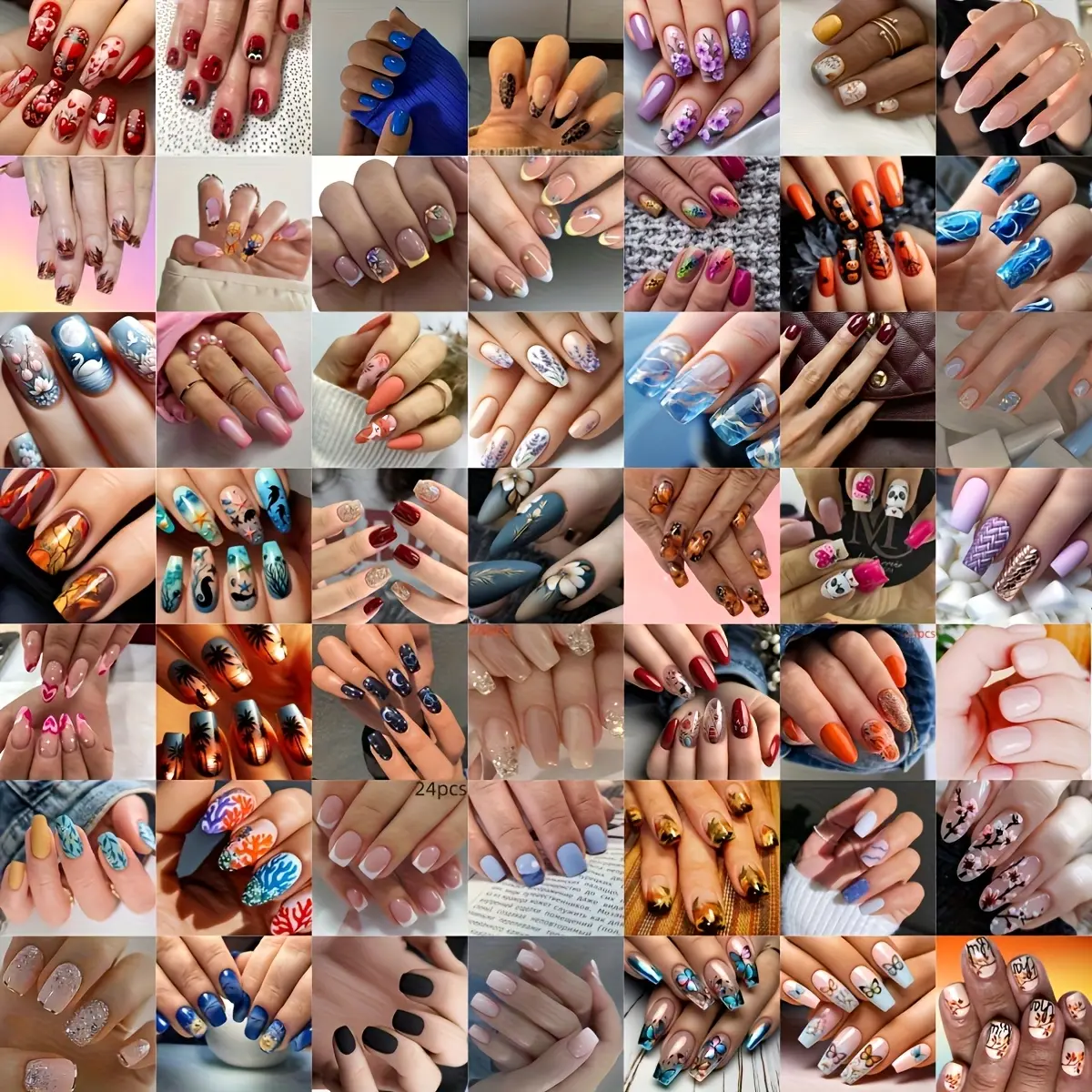240pcs Short Square Nail Tips, Random Styles, Multi-Color, Y2K Gothic French Manicure, French Tip Designs, Press-On Nails, 10 Boxes, Single Item