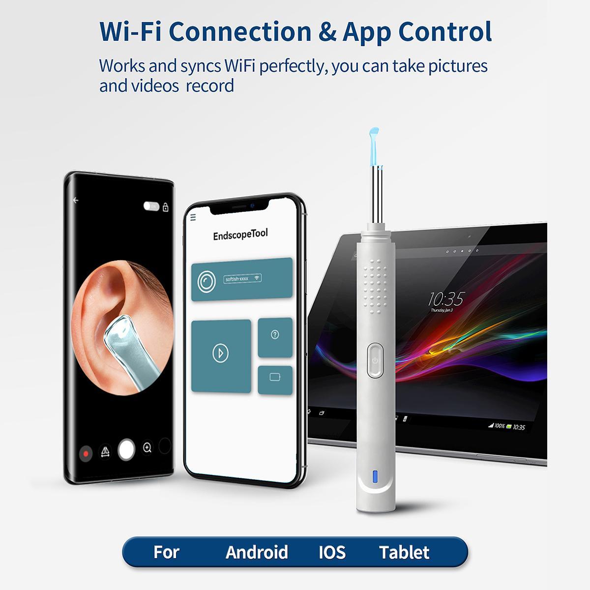 Intelligent Visual Ear Scoop, 7 Counts/set Ear Wax Removal Tool, HD Wireless Ear Otoscope with LED Lights & Ear Spoon Tools, Ear Wax Removal Kit