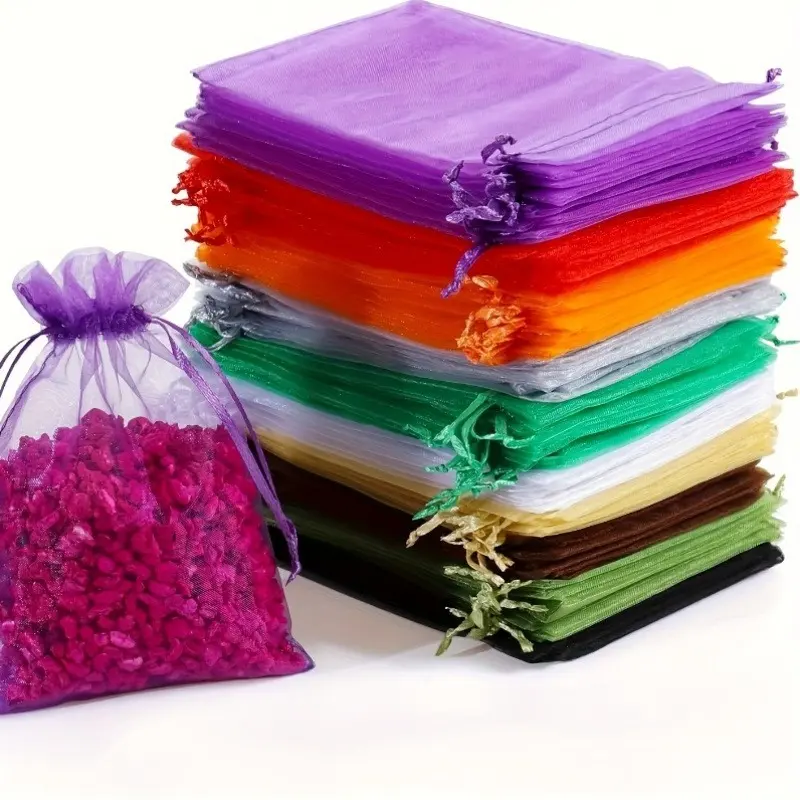 52Pcs Organza Gift Bags Random Mixed Colors Sheer Smooth Drawstring Pouches Reusable Anti-Snag Mesh Jewelry Candy Storage Sacks For Wedding Favors Halloween Christmas Party Holiday Gift Packaging Graduation Gift Wrapping