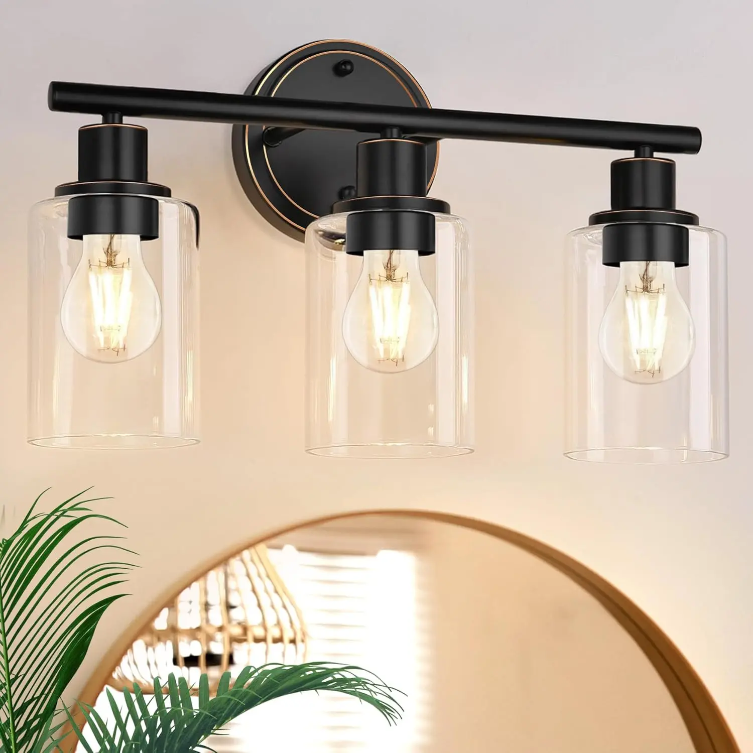 3-Light Oil Rubbed Bronze Bathroom Vanity Light Fixture Over Mirror, Three Bulb Wall Sconce Over Sink