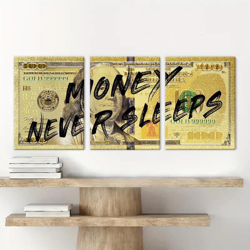 Money Never Sleeps Theme Wooden Framed Canvas Painting, 3 Counts Modern Art Fashion Decoration, Modern Art Design, Wall Art for Home Living Room Bedroom Office, Poster Money Never Sleeps Theme Wooden Framed Canvas Painting, 3 Counts Modern Art Fashion Decoration, Modern Art Design, Wall Art for Home Living Room Bedroom Office, Poster